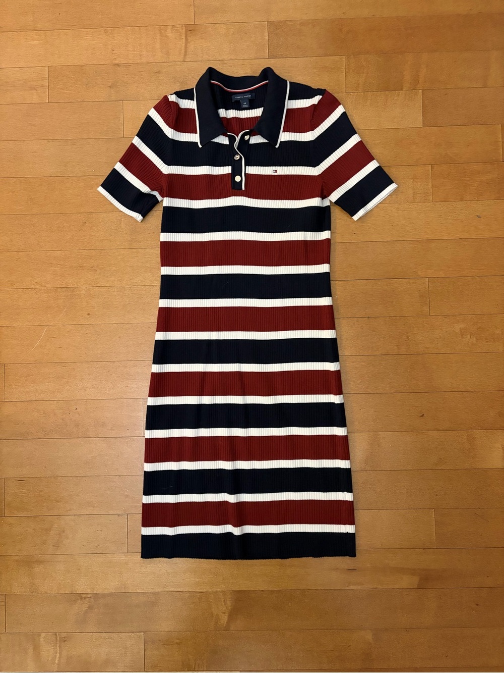 Tommy Hilfiger Navy, Red & White Ribbed Polo Midi Dress